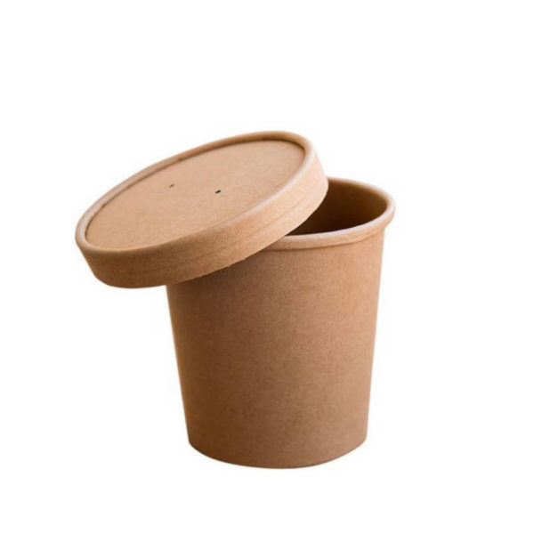 Papirnata posodica skodelica za juho enoloncnico 4dl s pokrovom kraft rjava